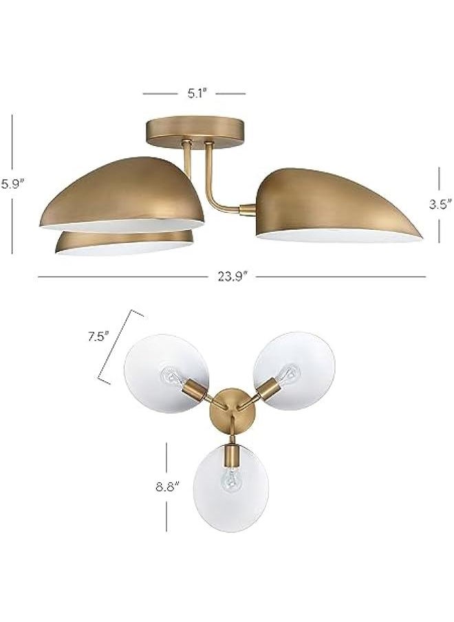 Arabest Argo 3-Light Vintaged Brass Semi Flush Ceiling Light with Black Rounded Shades - Modern Retro Lighting for Hallway, Dining Room, and Bedroom  - Image 4
