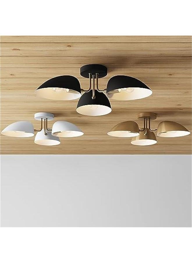 Arabest Argo 3-Light Vintaged Brass Semi Flush Ceiling Light with Black Rounded Shades - Modern Retro Lighting for Hallway, Dining Room, and Bedroom  - Image 5