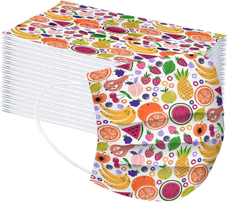 woobles 50PCS Summer Printed Disposable Face Masks with Design for Adults Beach Fruit Coconut Palm Paper Masks Full Face Protection - Image 1