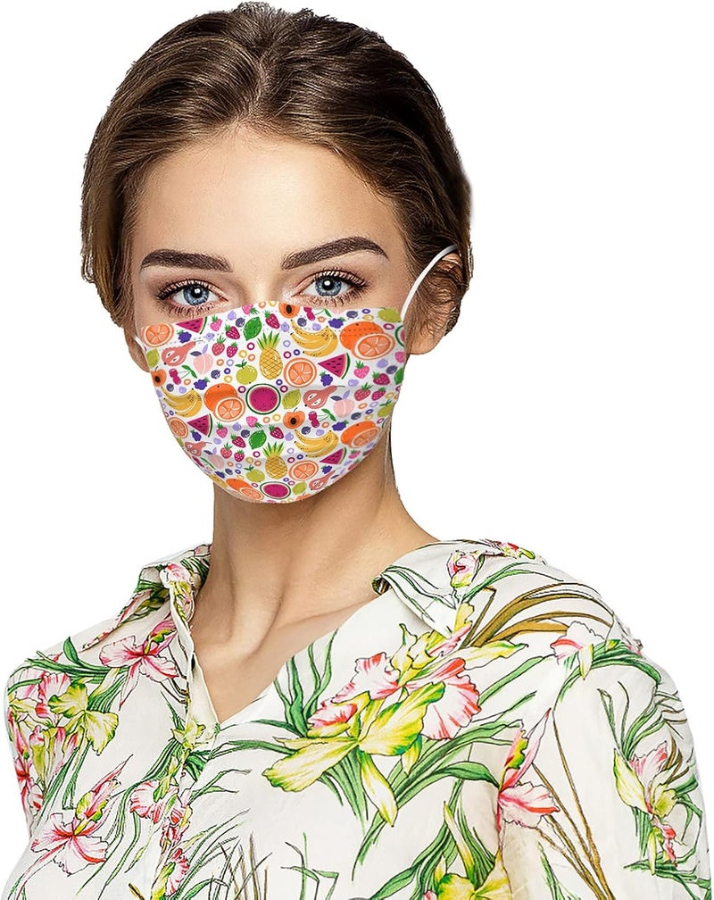 woobles 50PCS Summer Printed Disposable Face Masks with Design for Adults Beach Fruit Coconut Palm Paper Masks Full Face Protection - Image 2