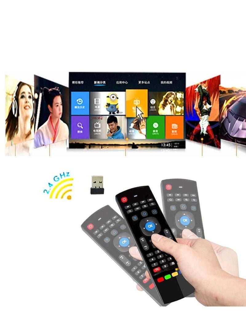 ام اكس 3 برو ماوس هوائي صغير الحجم بلوحة مفاتيح، ومتحكم طيران بثلاثة ابعاد وبتقنية اس ايه ار سي سي تي الهجينة وبثلاثة حساسات جيروسكوب وثلاثة حساسات جاذبية مدمجة مع مستقبل نانو USB