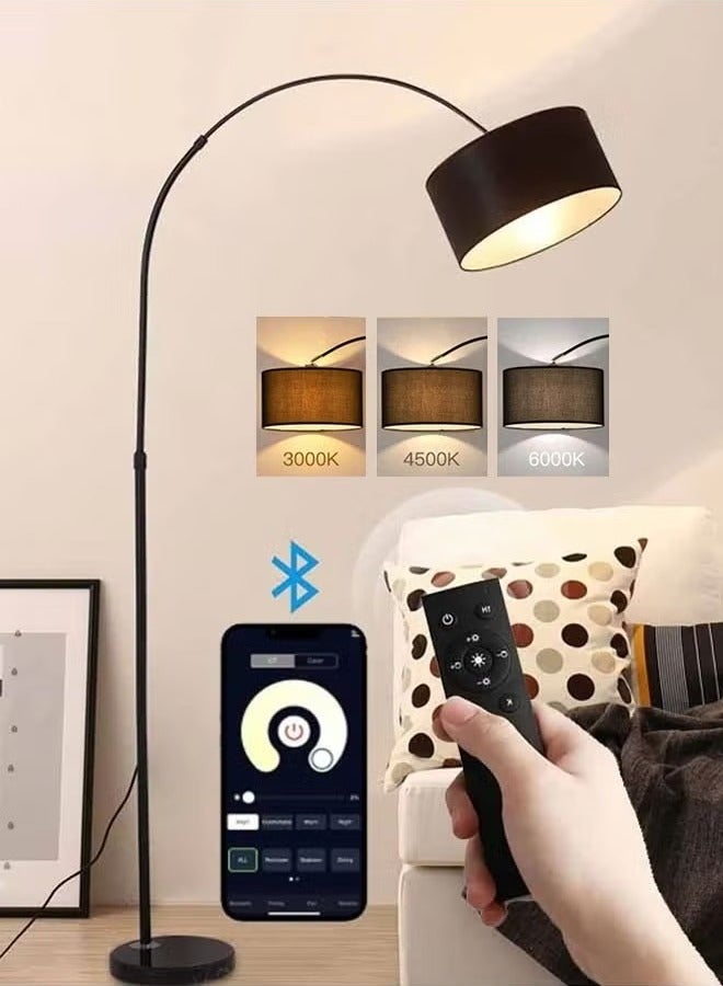 Cozara Floor Lamp for LED Stand Vintage Arc Pole Light with Warm Light Remote Control for Living Room Office Bedroom â€ŽMarble Metal Black 12W 8-15m 185x38 cm  - Image 1