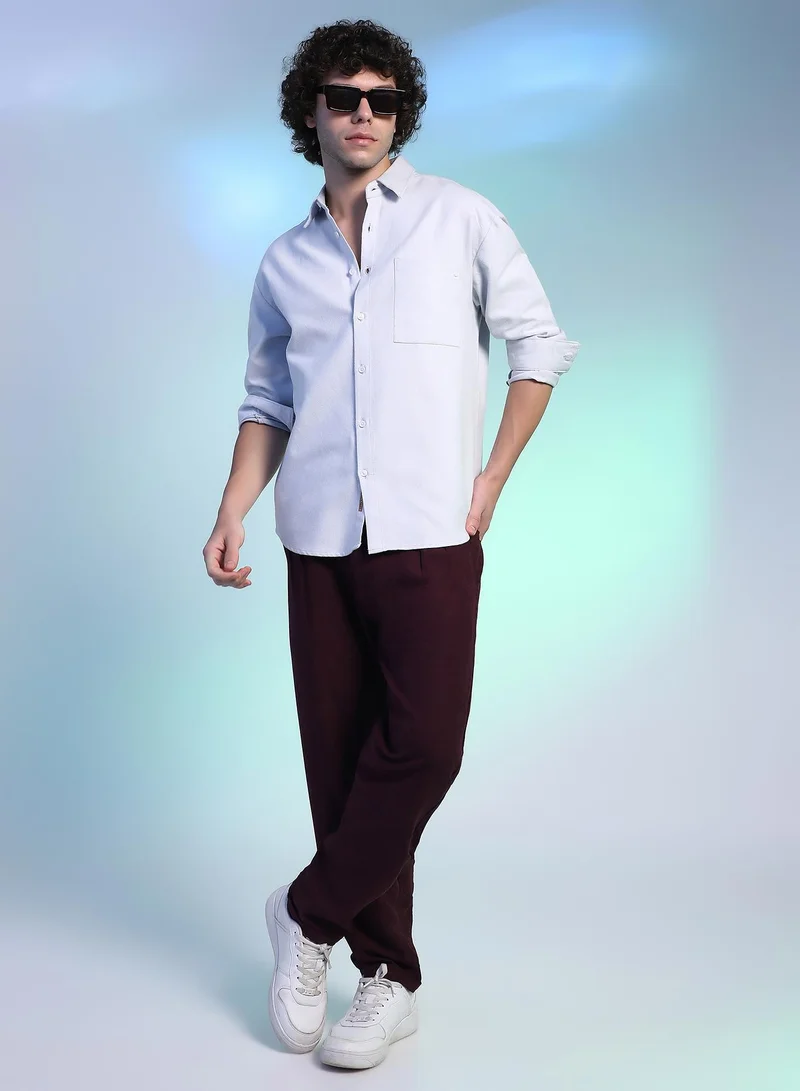 Campus Sutra Campus Sutra Men's Cream White Suede Utility Oversized Shirt For Casual Wear | Spread Collar | Long Cuffed Sleeves | Button Closure | Oversized Shirt Crafted With Comfort Fit For Everyday Wear