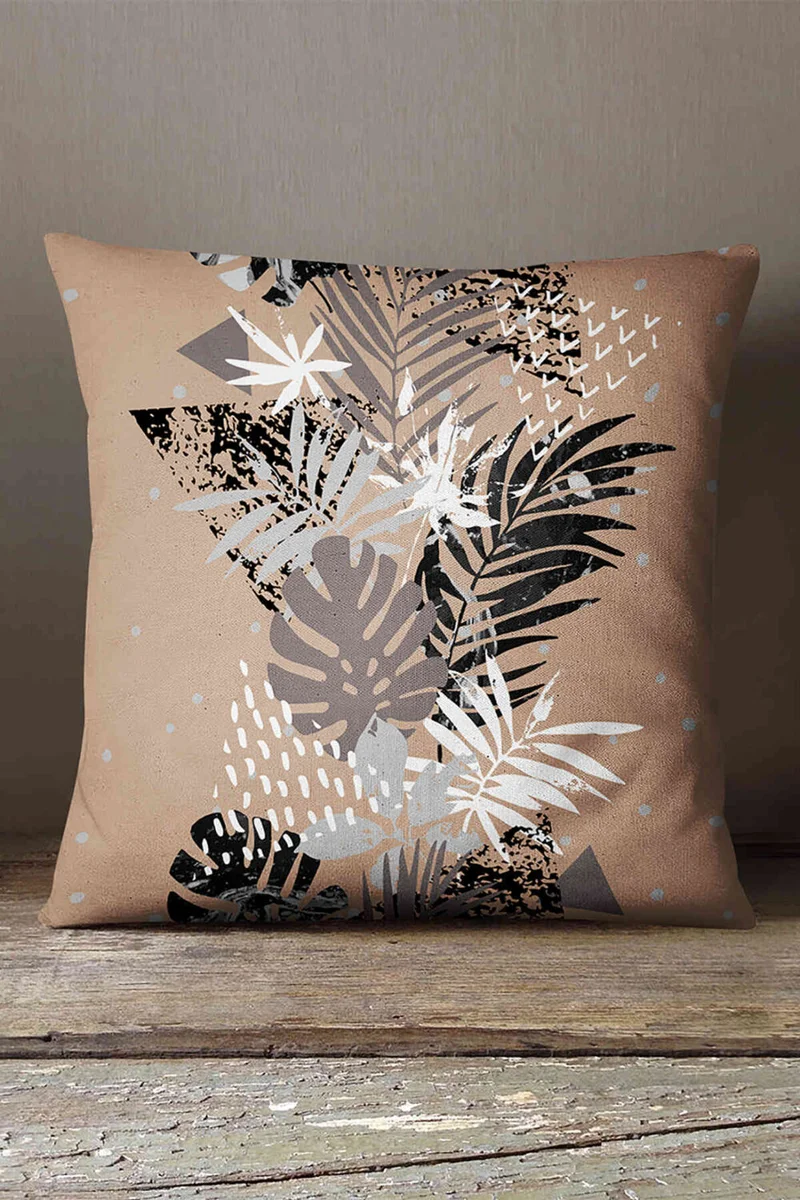 İnsense Home Velvet Babyface Brown Black Tropical Leaves Cushion Cover - CGH148