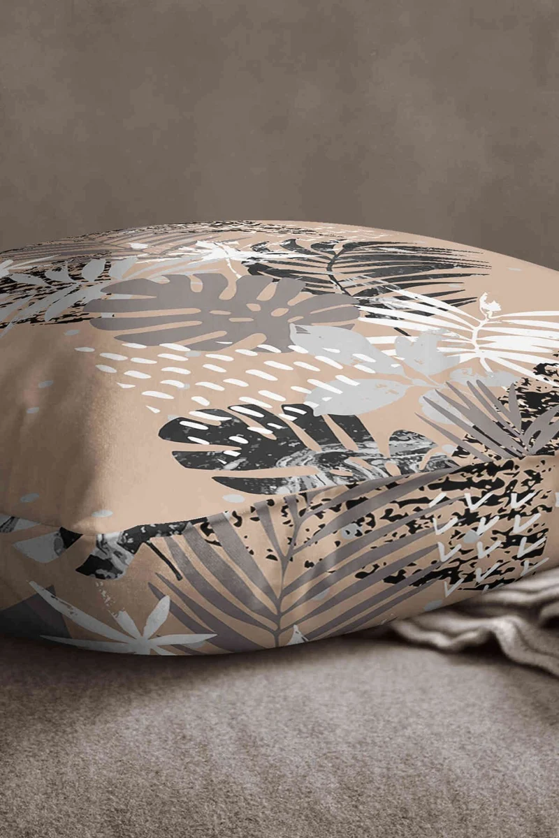 İnsense Home Velvet Babyface Brown Black Tropical Leaves Cushion Cover - CGH148