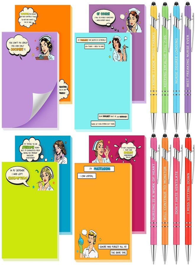 Sabary 32 Pcs Nurse Notepads with Pens Mini 16 Funny Sticky Notes 16 Ballpoint Pens Bulk Medical Themed Notebook Graduation Gift for Nursing Week Student Doctors Rn CNA LPN Women Party Favor - Image 1
