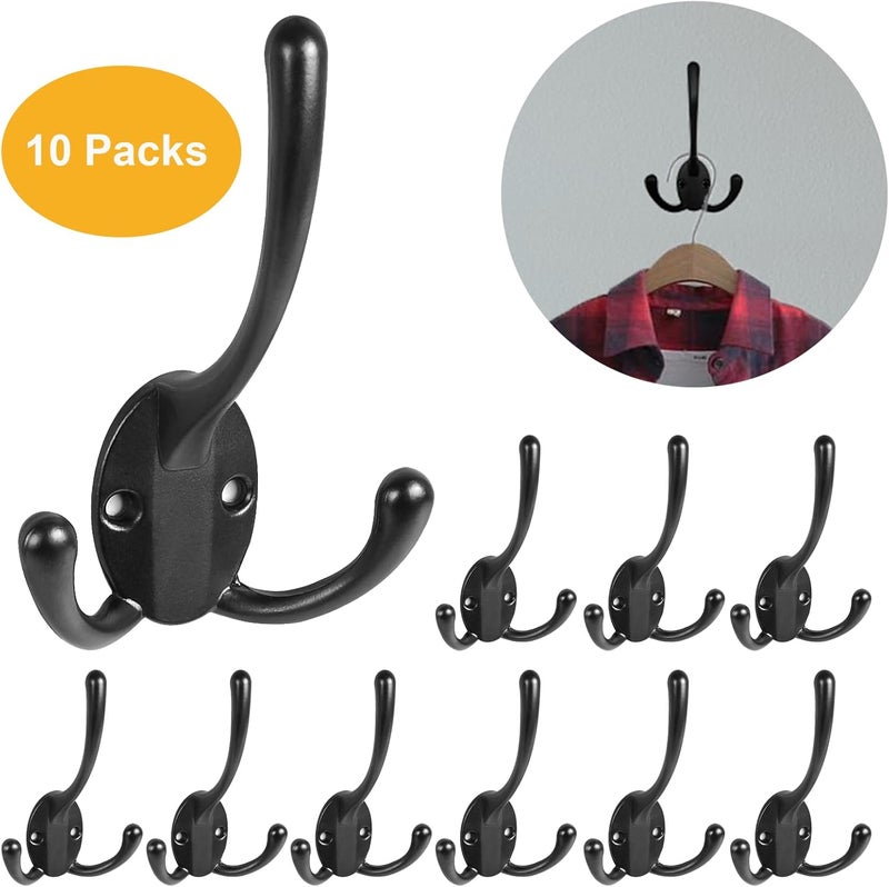 HADWER Wall Mounted Coat Hooks 10 Packs Heavy Duty Black Hardware Robe Hooks Decorative for Single Hanging Coats Towel Cubicle Classroom Kitchen Bath Backpack Hat Hook - Image 2