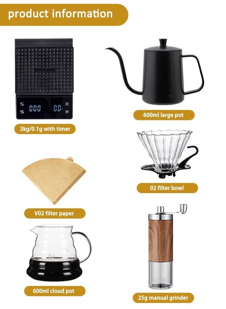 EXCLIFE - 6-Pieces V60 Coffee Set Pour Over Drip Coffee Maker Set Specialized V60 Kit - Image 1