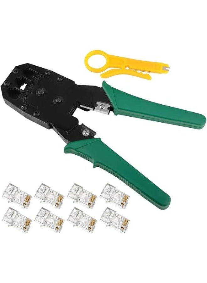 RJ45 RJ11 CAT5 Network LAN Cable Crimper Pliers Tools Ethernet Cable Crimper with 8pcs 8P8C Crystal Plugs for DIY Your Own Ethernet Cable - Image 1