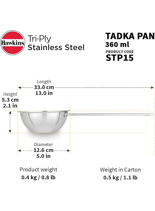 هوكينز مقلاة تادكا سعة 1.5 كوب، مقلاة ثلاثية من الفولاذ المقاوم للصدأ سعة 360 مل، مقلاة حثية، فضية (Stp15) - Image 4