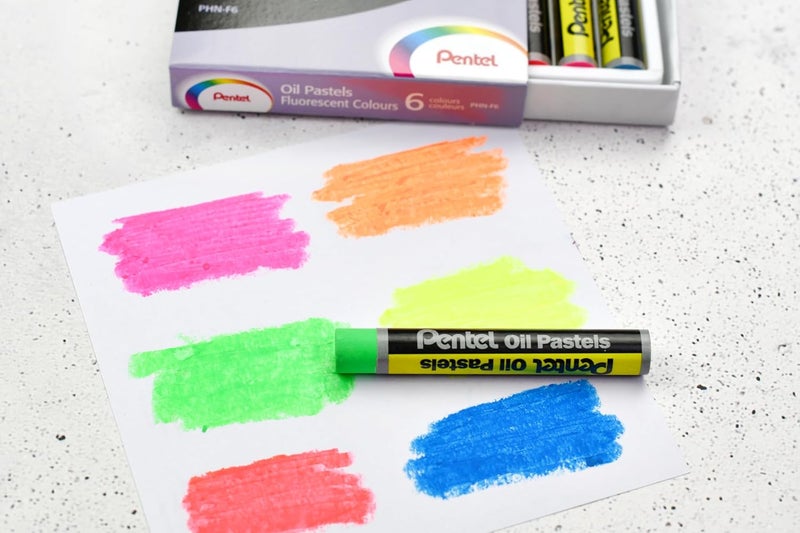 Pentel Fluorescent Oil Pastels Set of 6 Assorted Colours - Image 3