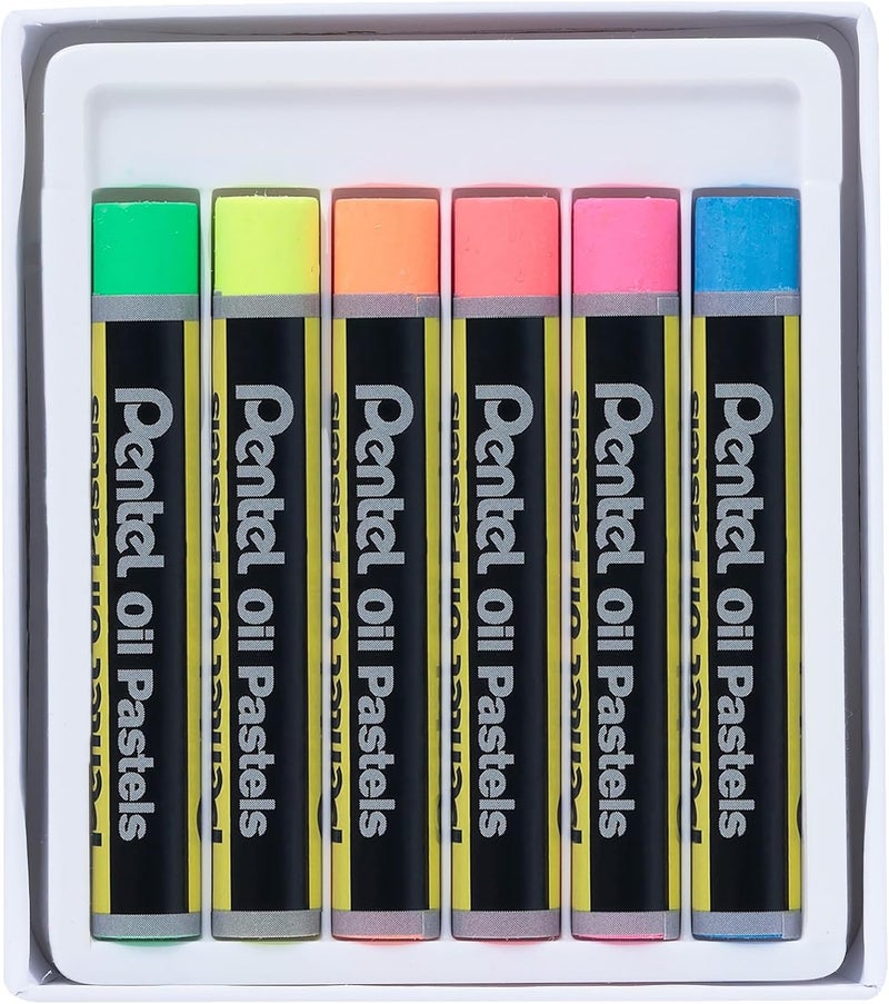 Pentel Fluorescent Oil Pastels Set of 6 Assorted Colours - Image 2