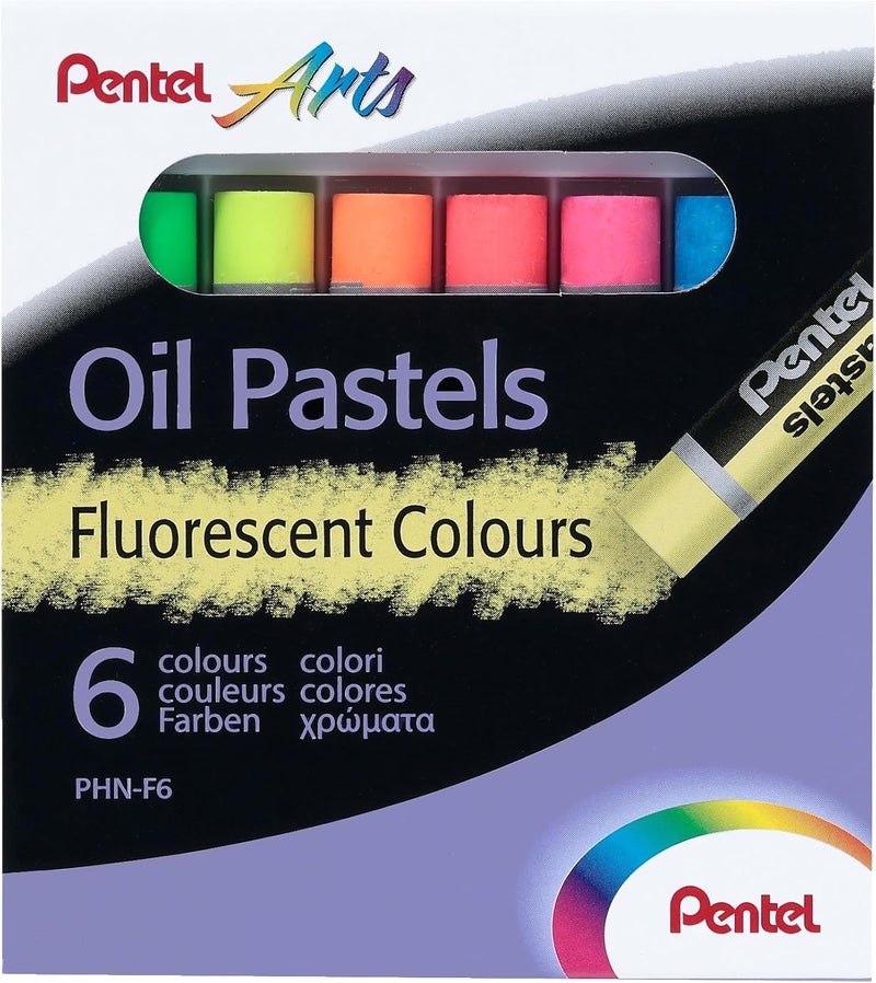 Pentel Fluorescent Oil Pastels Set of 6 Assorted Colours - Image 1