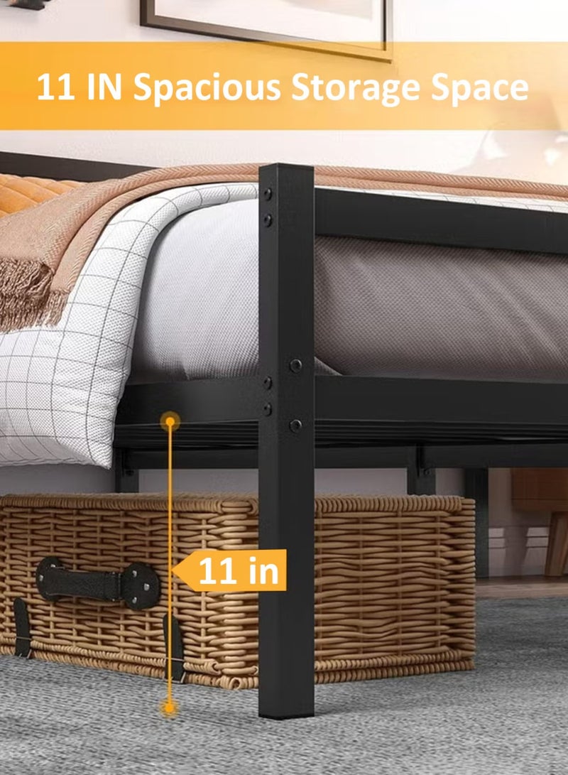 EzzySo Metal Twin Bed Frame 190*100 CM Platform Bed Frame with Headboard Industrial-Style Bedroom Furniture with Storage Space Sturdy Steel Slat Support Heavy Duty Sturdy Mattress Foundation Easy Assembly Black for Bedroom  - Image 3