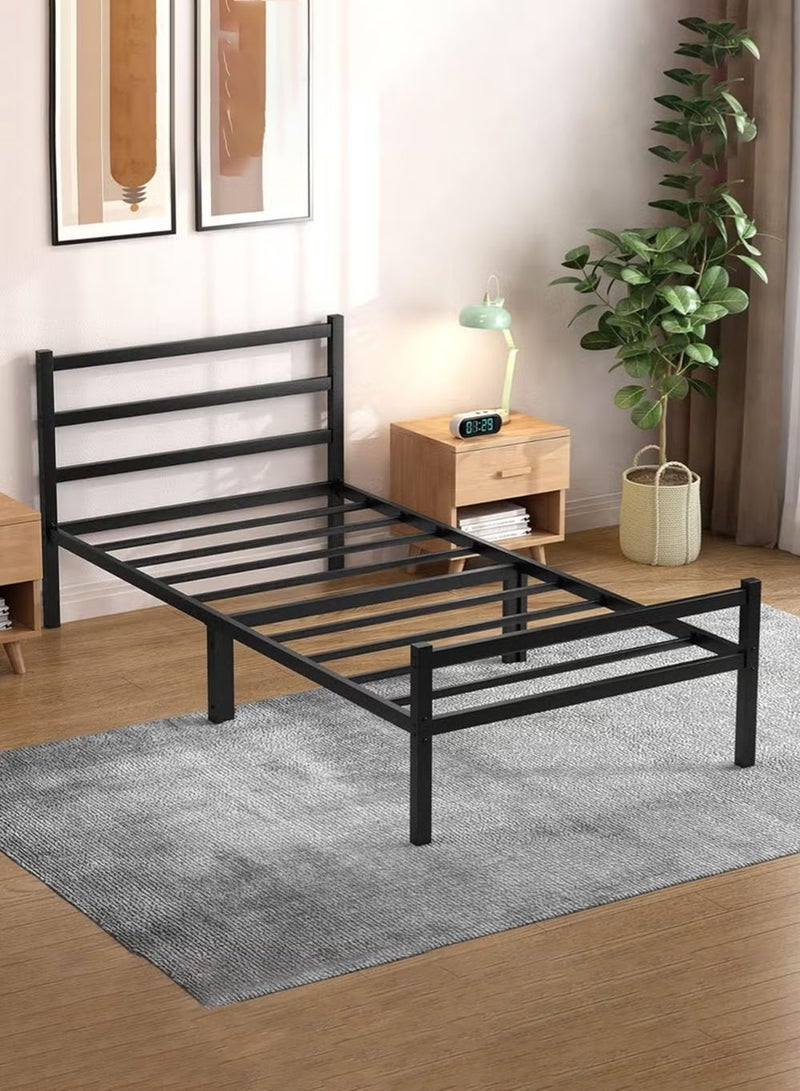 EzzySo Metal Twin Bed Frame 190*100 CM Platform Bed Frame with Headboard Industrial-Style Bedroom Furniture with Storage Space Sturdy Steel Slat Support Heavy Duty Sturdy Mattress Foundation Easy Assembly Black for Bedroom  - Image 1