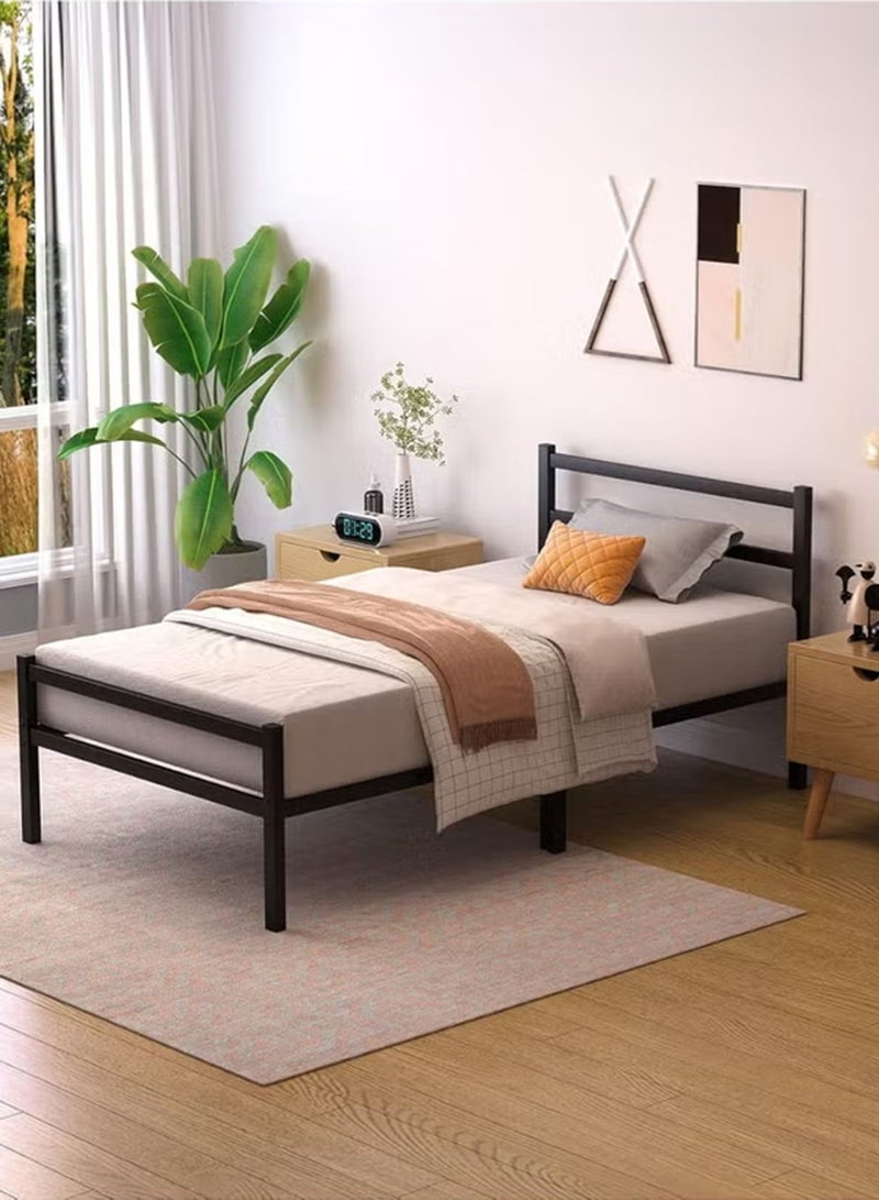 EzzySo Metal Twin Bed Frame 190*100 CM Platform Bed Frame with Headboard Industrial-Style Bedroom Furniture with Storage Space Sturdy Steel Slat Support Heavy Duty Sturdy Mattress Foundation Easy Assembly Black for Bedroom  - Image 2