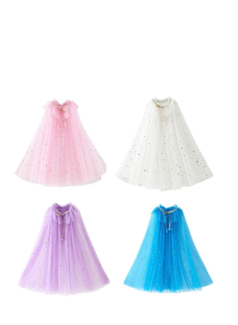 NIBEMINENT 4 Pcs Princess Cape for Little Girls - Fairy Tulle Blue Cloak and Accessories Kids Cosplay Party Accessories, Costume Birthday Dressing Up 30Inch - Image 1
