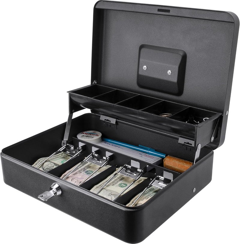Barska Metal Cash Lock Box for Security Money Bill Storage Organizer  12 Key Lock Register - Image 1