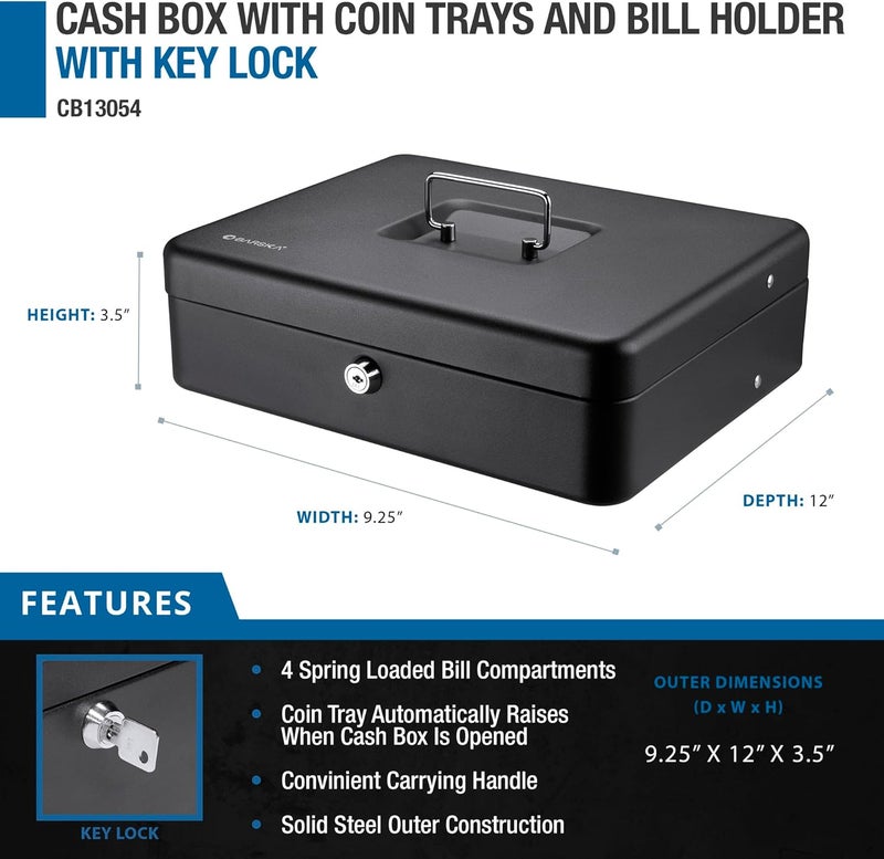 Barska Metal Cash Lock Box for Security Money Bill Storage Organizer  12 Key Lock Register - Image 2