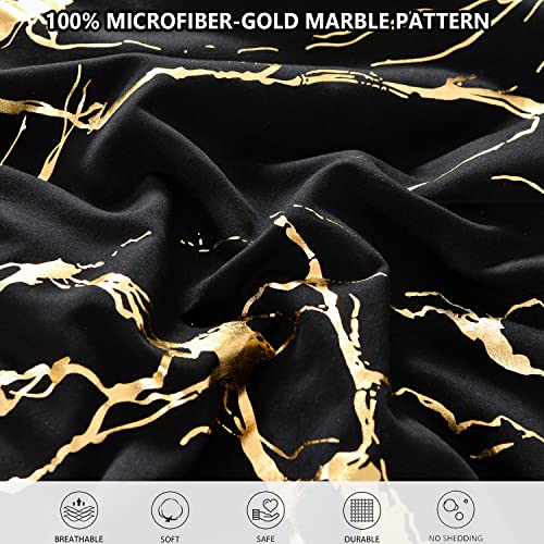 Yogeneg Gold Metallic Marble Comforter Set Queen Size,7 Piece Bed in a Bag,Foil Print Glitter Black Comforter and Sheet Set,All Season Soft Microfiber Complete Bedding Sets(Black,Queen) - Image 5