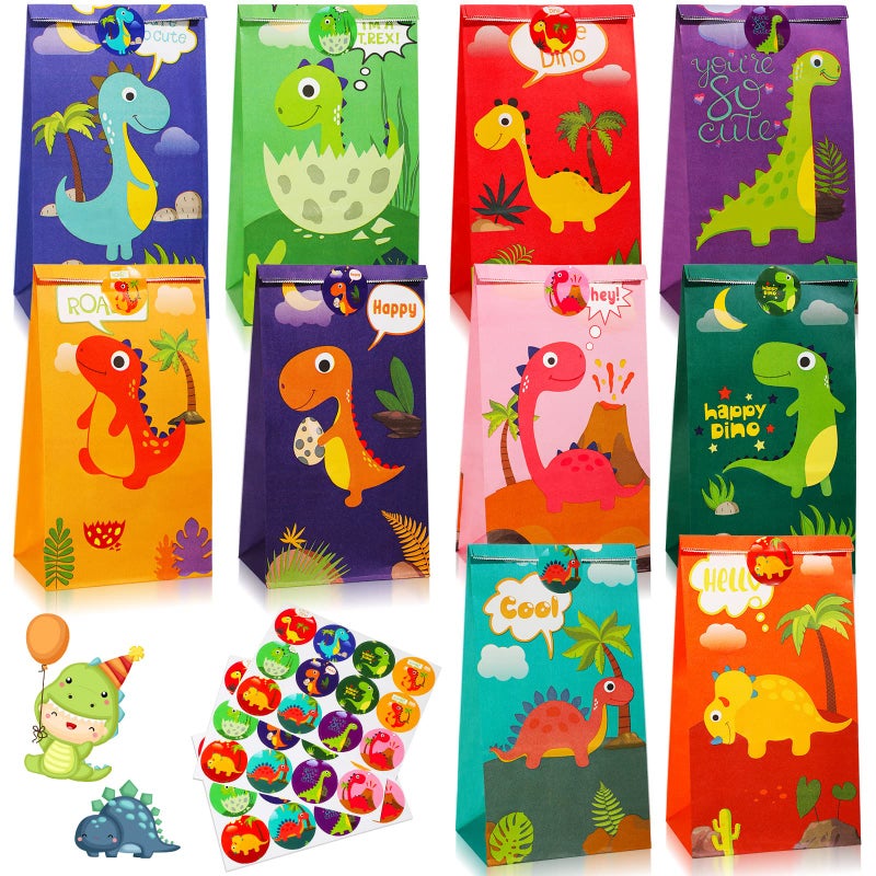 Containlol 30 Pack Dinosaur Party Gift Bags Little Dinosaur Goodie Candy Treat Bag with Matching Stickers Graduation Party Favor Supplies for Kids Dino Themed Birthday Baby ShowerClassical