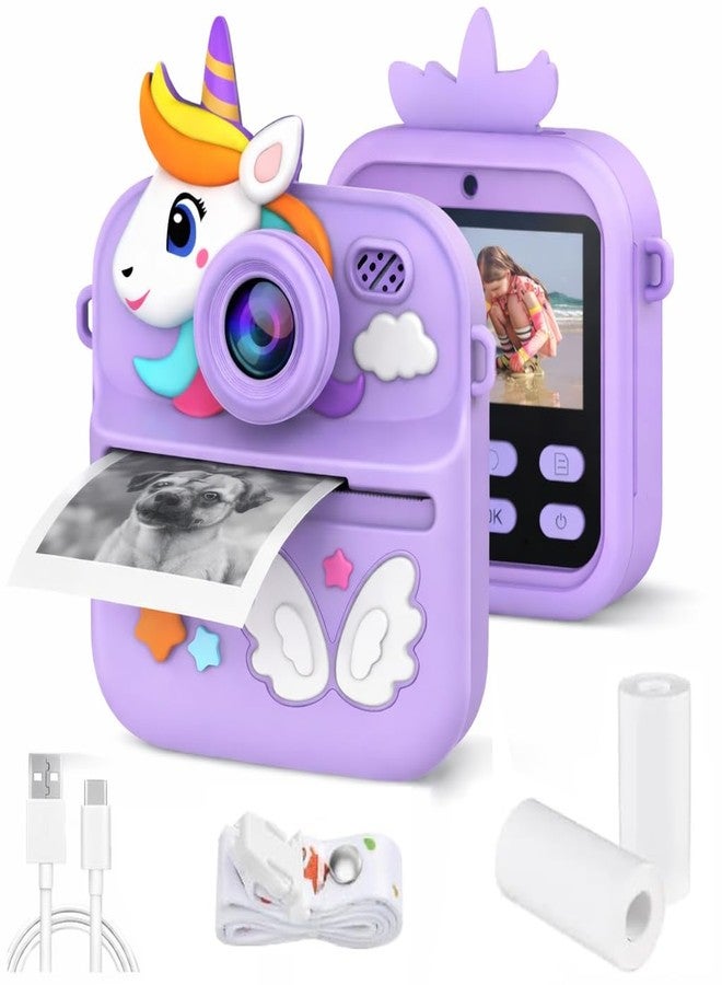 Cason Instant Camera for Kids with Print,1080P HD Instant Photo Camera with Dual Cameras,2 Print Rolls,Fun Filters for Creativity for 5-15 Years Kids Upto 32GB Memory (Purple (Unicorn)) - Image 1