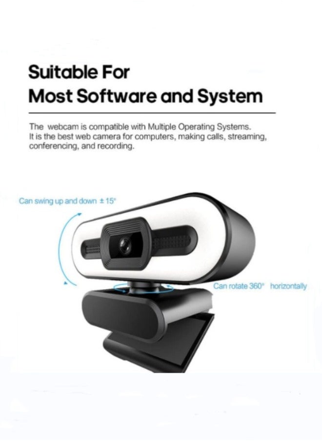 YUNSYE - 2 K Gaming Webcam with Ring Light 30 FPS Web Camera with Microphone-HDR-Enabled-HD Auto Light Correction Web Cam with Adjustable FOV, for Teams, Zoom, PC/Laptop/Mac/Desktop - Image 1