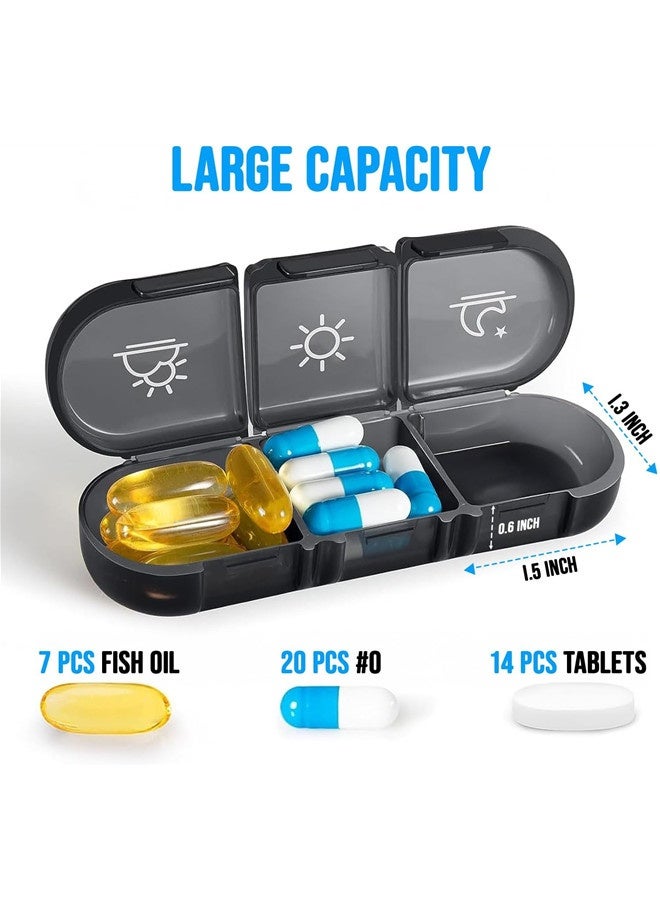 أوساويك منظم الأدوية المحمولة 3 مرات في اليوم لمدة أسبوع واحد (الأسود) -صندوق حبوب السفر الصديقة مع مقصورات كبيرة -منظم حبوب منع الحمل الخفيفة للفيتامينات وزيوت السمك والأدوية والمكملات الغذائية - Image 2