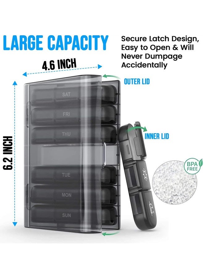 أوساويك منظم الأدوية المحمولة 3 مرات في اليوم لمدة أسبوع واحد (الأسود) -صندوق حبوب السفر الصديقة مع مقصورات كبيرة -منظم حبوب منع الحمل الخفيفة للفيتامينات وزيوت السمك والأدوية والمكملات الغذائية - Image 3