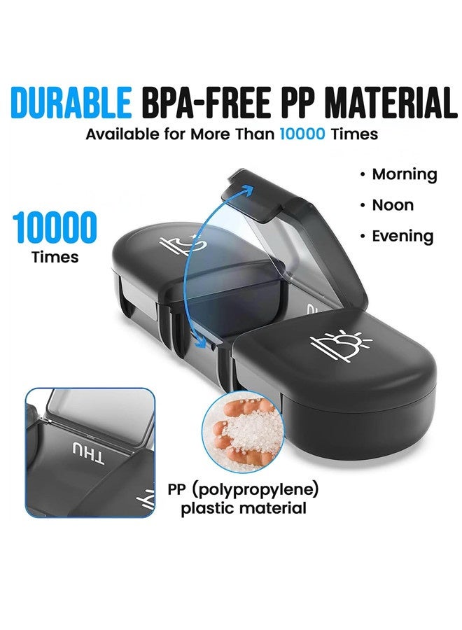 أوساويك منظم الأدوية المحمولة 3 مرات في اليوم لمدة أسبوع واحد (الأسود) -صندوق حبوب السفر الصديقة مع مقصورات كبيرة -منظم حبوب منع الحمل الخفيفة للفيتامينات وزيوت السمك والأدوية والمكملات الغذائية - Image 4