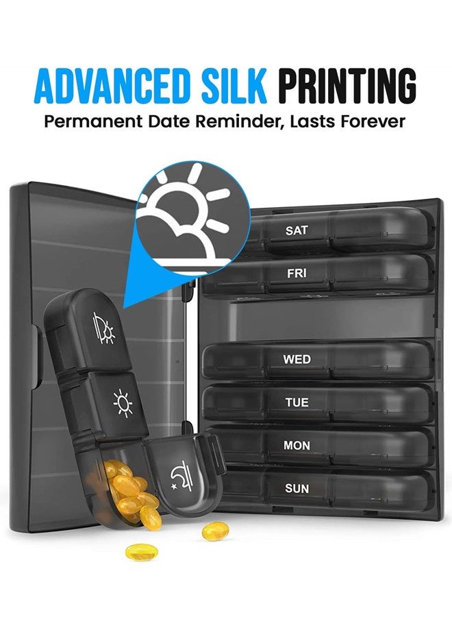 أوساويك منظم الأدوية المحمولة 3 مرات في اليوم لمدة أسبوع واحد (الأسود) -صندوق حبوب السفر الصديقة مع مقصورات كبيرة -منظم حبوب منع الحمل الخفيفة للفيتامينات وزيوت السمك والأدوية والمكملات الغذائية - Image 5