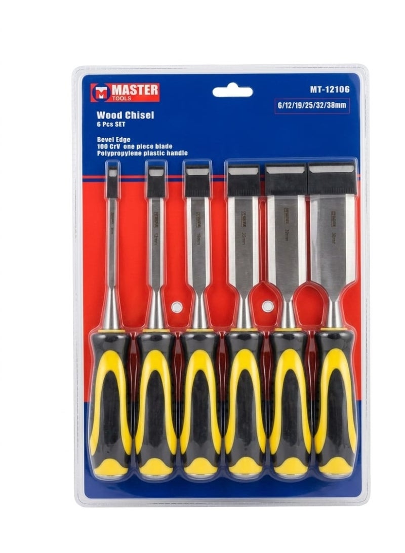 Wood Chisel Sets Woodworking Tools Set, Wood Chisels for Woodworking with Steel Hammer End, Wood Tools Chisel Set Woodworking with Ergonomic Rubber & Plastic Handle, 6mm, 12mm, 19mm, 25mm, 32mm, 38mm