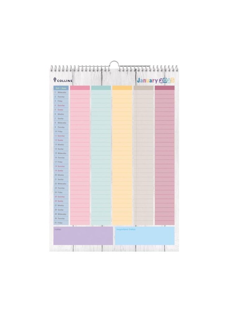 Collins - Collins Brighton 2025 Family Wall Calendar - Lifestyle Planner and Organiser for Office, Work, Personal and Home - January to December 2025 Diary - Weekly - - BTFC135-25 - Image 1