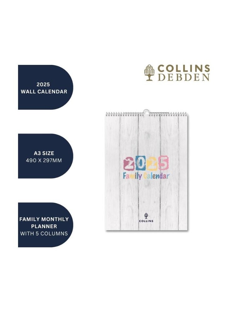 Collins - Collins Brighton 2025 Family Wall Calendar - Lifestyle Planner and Organiser for Office, Work, Personal and Home - January to December 2025 Diary - Weekly - - BTFC135-25 - Image 1