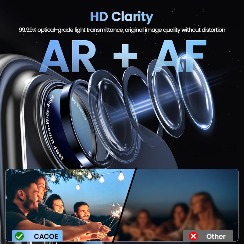 CACOE Camera Lens Protector for iPhone 16/16 Plus/17 - Metal Frame Tempered Glass Cover, [Anti-Scratch] [Drop-Proof][Strong-Adhesion] Camera Screen Cover (Black) - Image 2