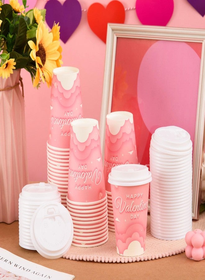FOBSME 50 Pcs Valentine Disposable Coffee Cups With Lids 12oz Pink Cloud Heart Paper Cups Happy Valentine’s Day Drinking Cups for Wedding Anniversary Party Supplies - Image 4
