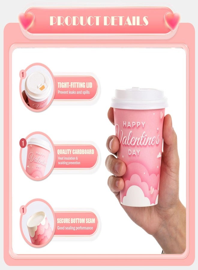 FOBSME 50 Pcs Valentine Disposable Coffee Cups With Lids 12oz Pink Cloud Heart Paper Cups Happy Valentine’s Day Drinking Cups for Wedding Anniversary Party Supplies - Image 3