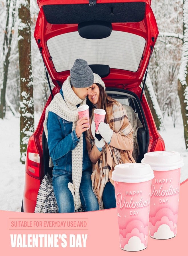 FOBSME 50 Pcs Valentine Disposable Coffee Cups With Lids 12oz Pink Cloud Heart Paper Cups Happy Valentine’s Day Drinking Cups for Wedding Anniversary Party Supplies - Image 5