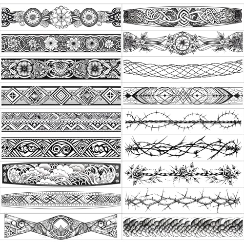 GLARYYEARS Arm Band Temporary Tattoo - 18 Pack Super Long size, Realistic & Boho Polynesian Maori Style Fake Tattoos, ArmBand Tattoos for Wrist, Ankle Circle, Barbed Wire, Tribal and Totem - Image 1