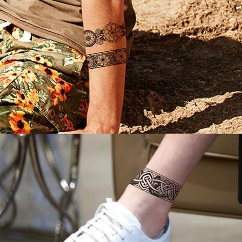 GLARYYEARS Arm Band Temporary Tattoo - 18 Pack Super Long size, Realistic & Boho Polynesian Maori Style Fake Tattoos, ArmBand Tattoos for Wrist, Ankle Circle, Barbed Wire, Tribal and Totem - Image 2