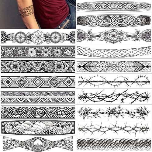GLARYYEARS Arm Band Temporary Tattoo - 18 Pack Super Long size, Realistic & Boho Polynesian Maori Style Fake Tattoos, ArmBand Tattoos for Wrist, Ankle Circle, Barbed Wire, Tribal and Totem - Image 5
