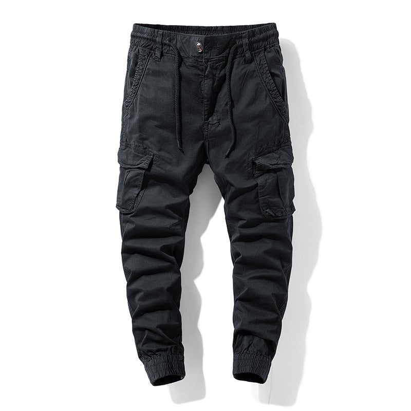 Trendy mens new functional style Japanese retro multi-pocket drawstring overalls cross-border exclusive for Amazon 601 Black