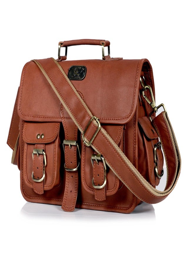 cuero Leather Messenger Bag for Men & Women, 12 Inch Laptop Crossbody, Vintage Handmade Leather Unisex Shoulder Satchel Bag, Full Grain Business Briefcase for iPad/Office/Work/Travel - Brown - Image 1