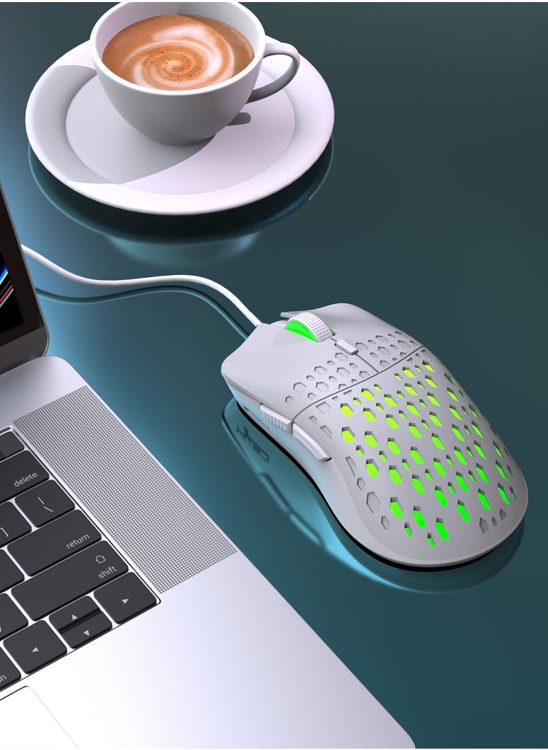 Generic - Wired Gaming Mouse,Hole Mouse 6-Key Wired Gaming Mice with Macro Programming RGB Lighting,Ergonomic Wired Gaming Mouse Wired Computer Gaming Mice with Backlight Modes for PC,Laptop(White) - Image 1