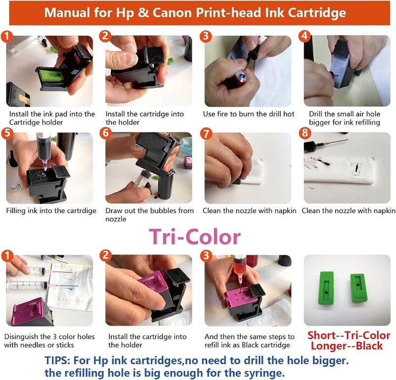 Verena Refill Kit Compatible for Canon Pixma E470, E470, E477, E400, E410, E417, E560, E3370, E4570, MG2577S Printers Cartridges (4BK & 4 Syring) - Image 5