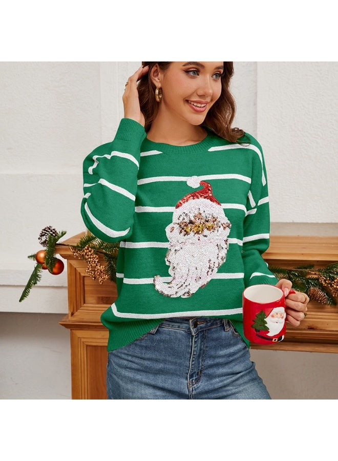 NIBEMINENT Women s Christmas Sweaters Long Sleeve Round Neck Cartoon Print Loose Pullover Knit Tops - Image 1