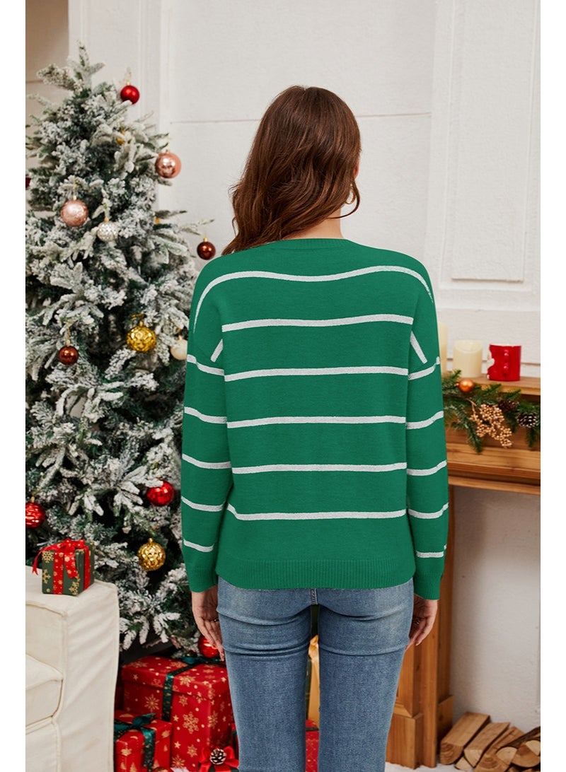 NIBEMINENT Women s Christmas Sweaters Long Sleeve Round Neck Cartoon Print Loose Pullover Knit Tops - Image 2
