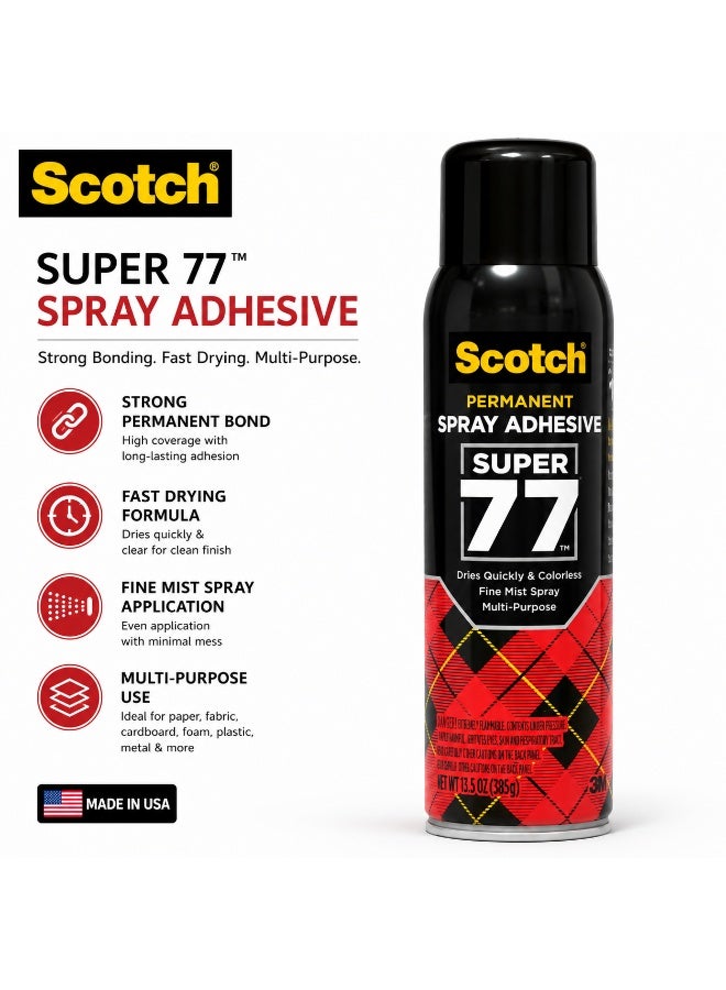Scotch Super 77 Permanent Spray Adhesive 385g Multi-Purpose Fast Drying Strong Bond - Image 1