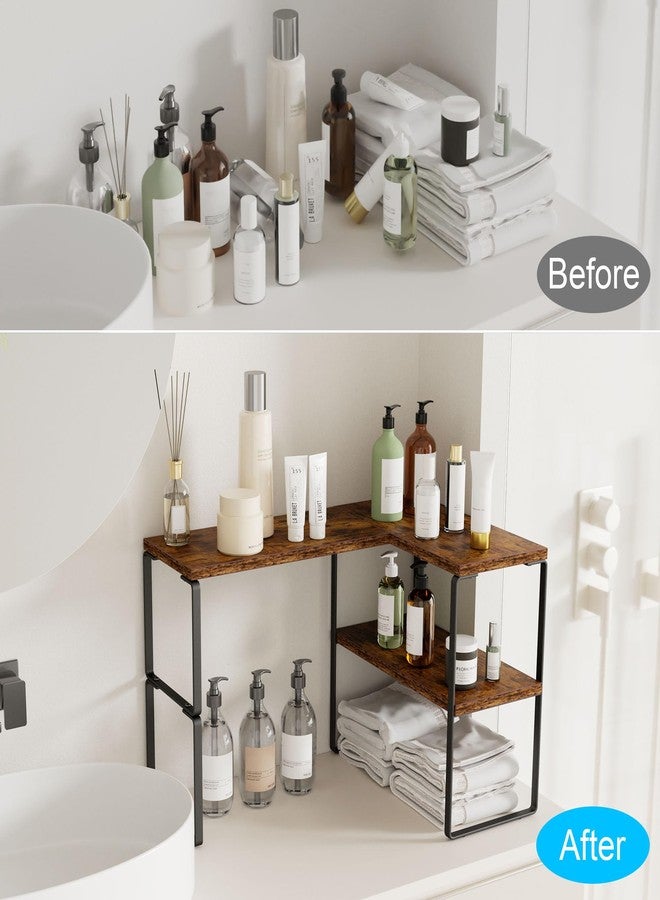 Golener Countertop Organizer Corner Shelf, 2-Tier Adjustable Stackable Corner Shelves for Kitchen, Spice Rack, Coffee Area, Over Sink, Bathroom, Dresser Table, Corner Counter Shelf Stand, Rustic Brown - Image 5