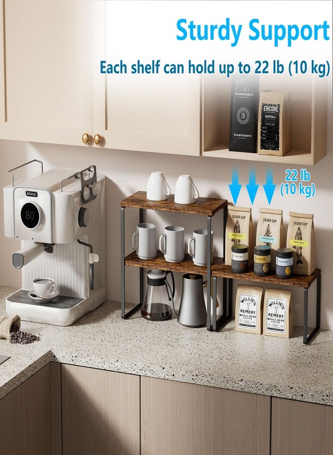 Golener Countertop Organizer Corner Shelf, 2-Tier Adjustable Stackable Corner Shelves for Kitchen, Spice Rack, Coffee Area, Over Sink, Bathroom, Dresser Table, Corner Counter Shelf Stand, Rustic Brown - Image 4
